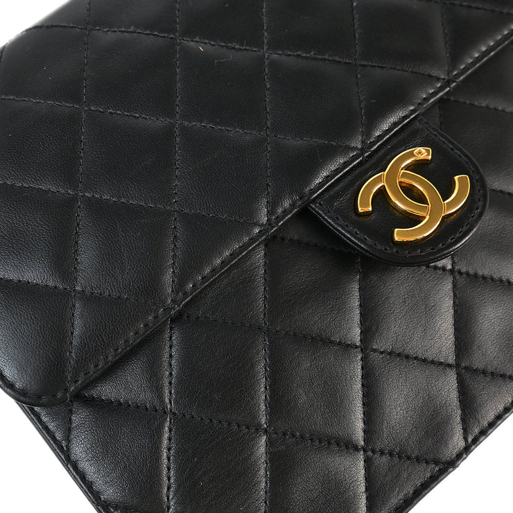 Chanel Black Lambskin Pushlock Small Half Flap Shoulder Bag