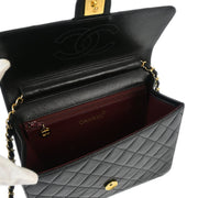 Chanel Black Lambskin Pushlock Small Half Flap Shoulder Bag