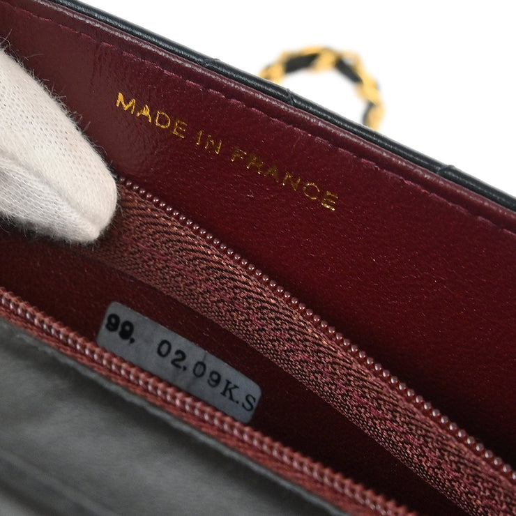 Chanel Black Lambskin Pushlock Small Half Flap Shoulder Bag