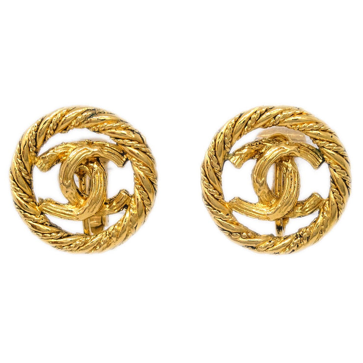 Chanel Button Earrings Gold Clip-On 2236