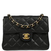 Chanel 2003-2004 Black Caviar Mini Classic Square Flap Bag 17