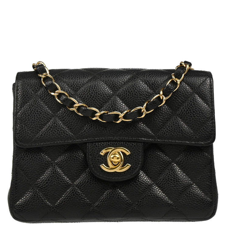Chanel 2003-2004 Black Caviar Mini Classic Square Flap Bag 17