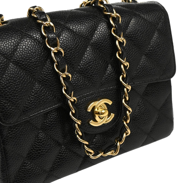 Chanel 2003-2004 Black Caviar Mini Classic Square Flap Bag 17