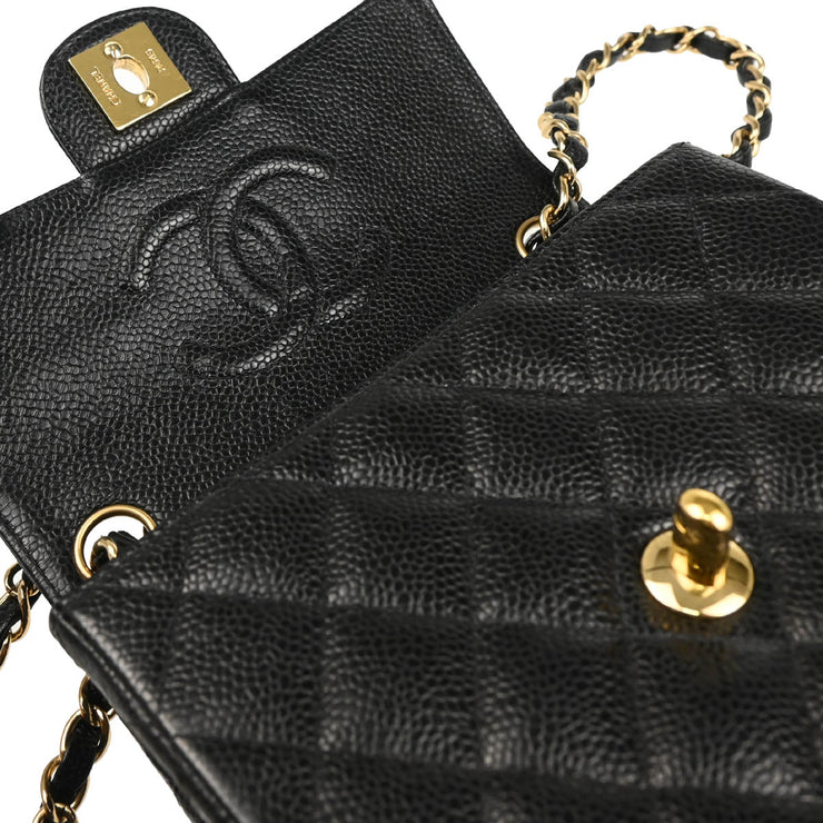 Chanel 2003-2004 Black Caviar Mini Classic Square Flap Bag 17