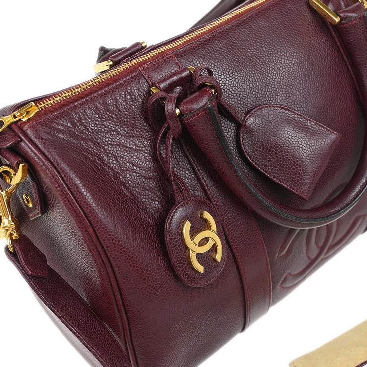 Chanel 1994-1996 Bordeaux Caviar 2way Duffel Handbag