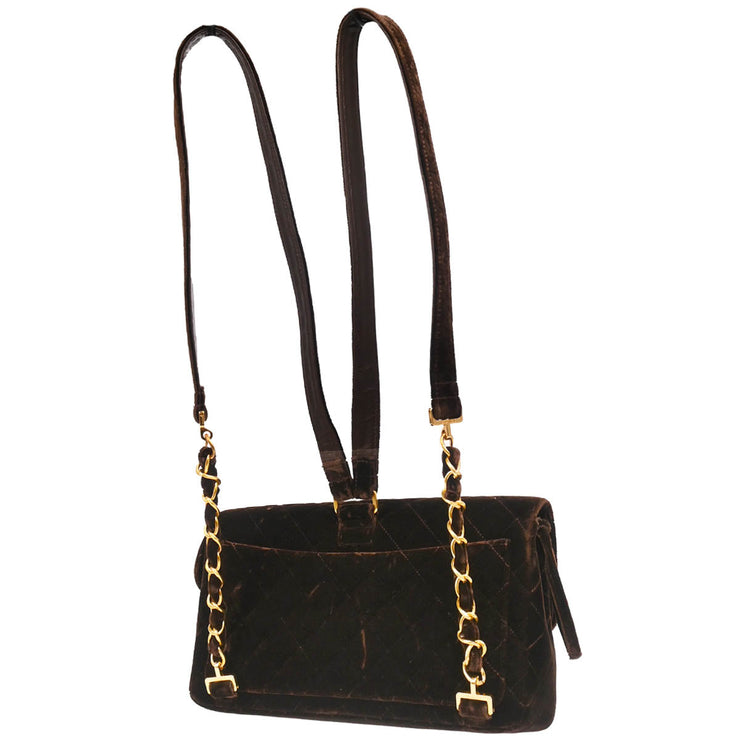 Chanel 1994-1996 Brown Velvet Classic Flap Chain Backpack