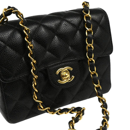 Chanel 2003-2004 Black Caviar Mini Classic Square Flap Bag 17