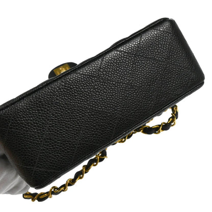 Chanel 2003-2004 Black Caviar Mini Classic Square Flap Bag 17