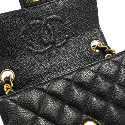 Chanel 2003-2004 Black Caviar Mini Classic Square Flap Bag 17