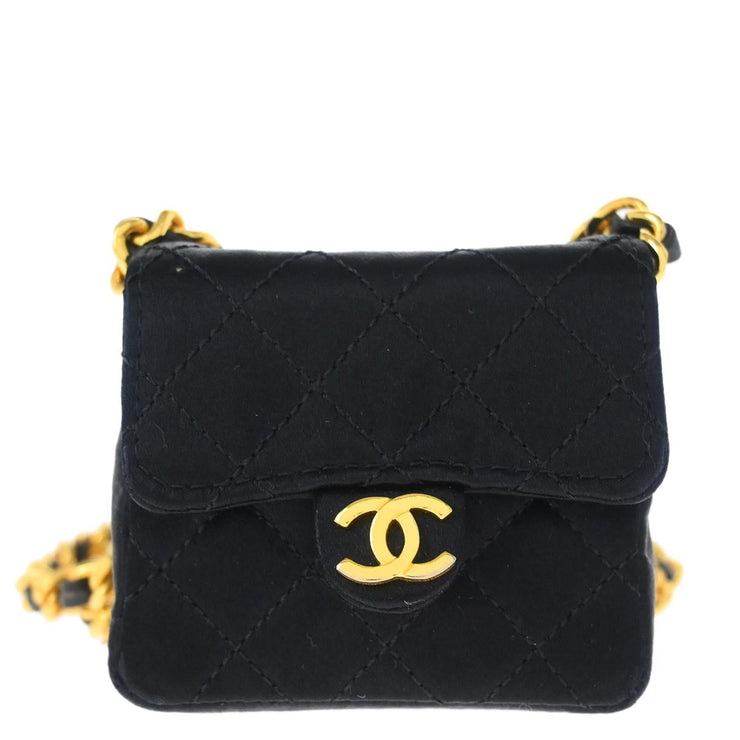 Chanel 1989-1991 Black Satin Chain Mini Shoulder Bag