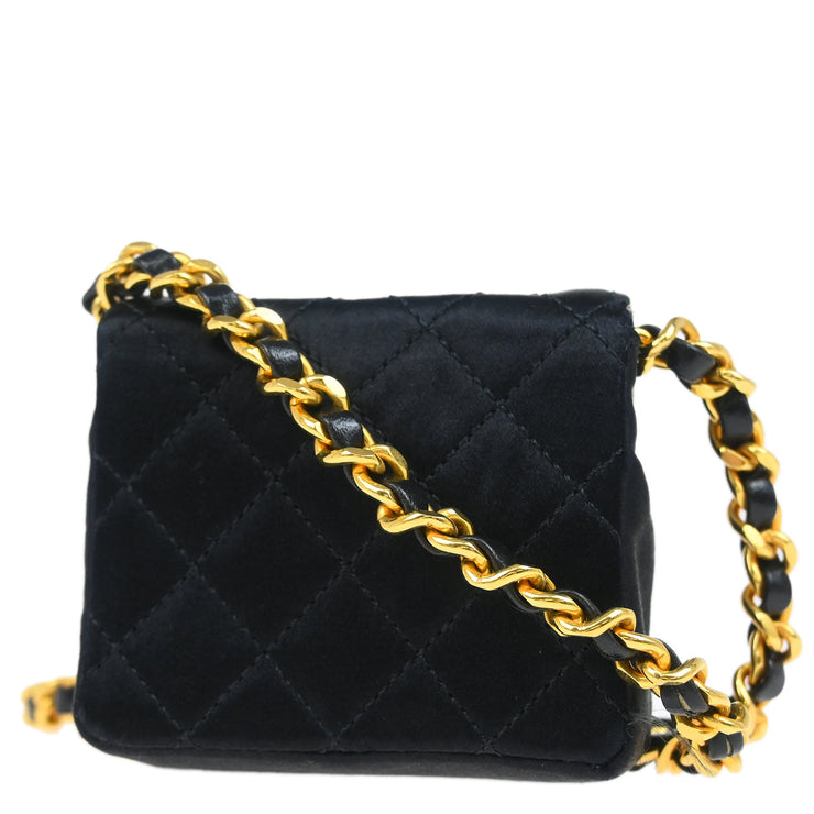 Chanel 1989-1991 Black Satin Chain Mini Shoulder Bag