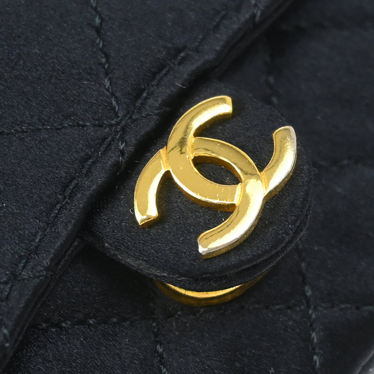 Chanel 1989-1991 Black Satin Chain Mini Shoulder Bag