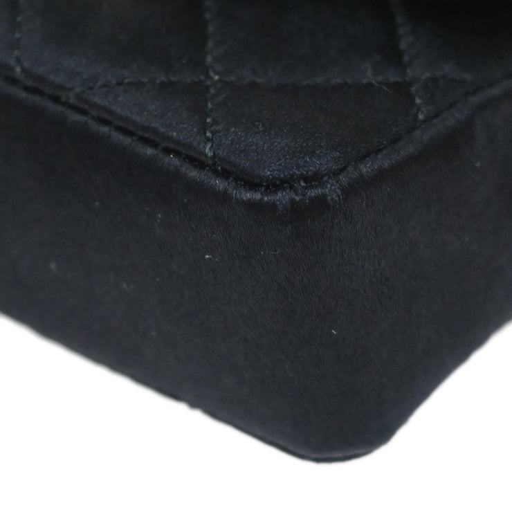 Chanel 1989-1991 Black Satin Chain Mini Shoulder Bag