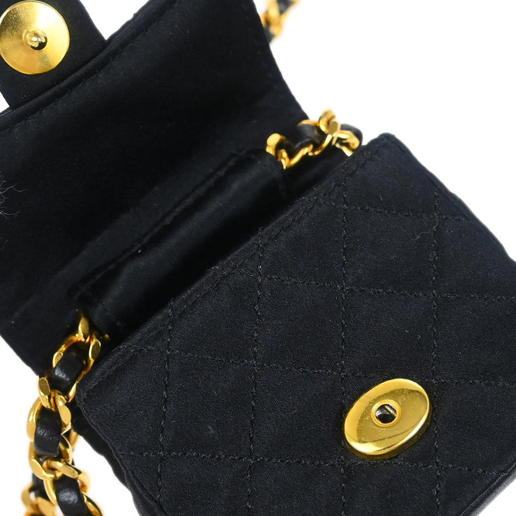Chanel 1989-1991 Black Satin Chain Mini Shoulder Bag