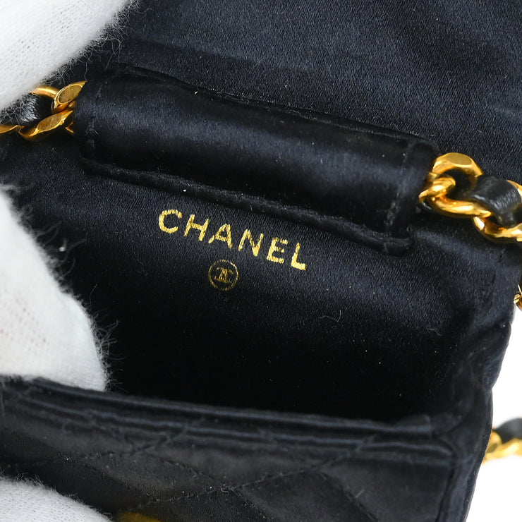 Chanel 1989-1991 Black Satin Chain Mini Shoulder Bag