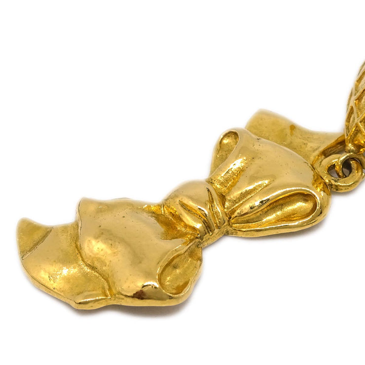 Chanel Bow Rhombus Dangle Earrings Clip-On Gold
