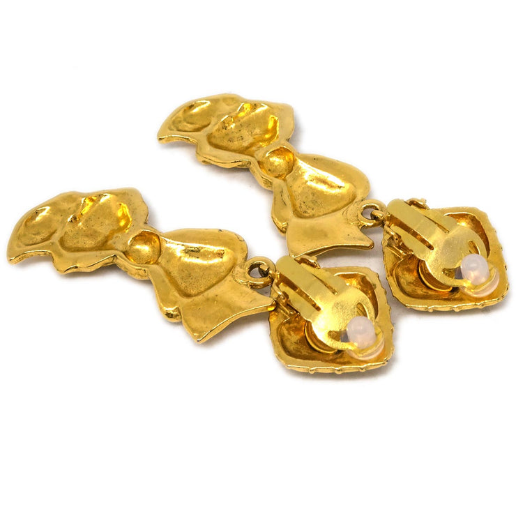 Chanel Bow Rhombus Dangle Earrings Clip-On Gold