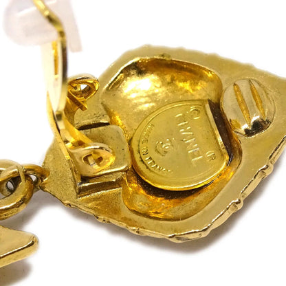 Chanel Bow Rhombus Dangle Earrings Clip-On Gold