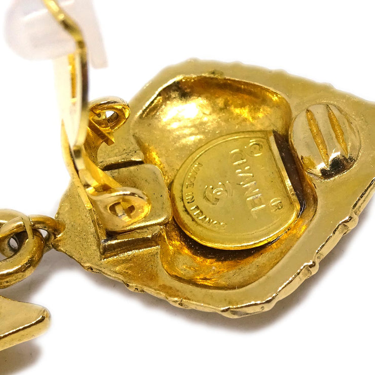 Chanel Bow Rhombus Dangle Earrings Clip-On Gold