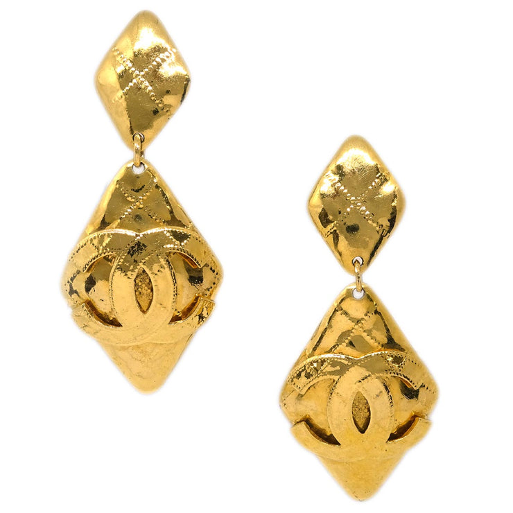 Chanel Rhombus Dangle Earrings Clip-On Gold 94P