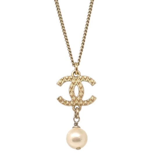 Chanel Chain Pendant Necklace Costume Pearl Gold 09A