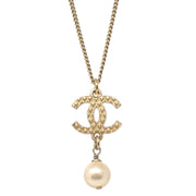 Chanel Chain Pendant Necklace Costume Pearl Gold 09A