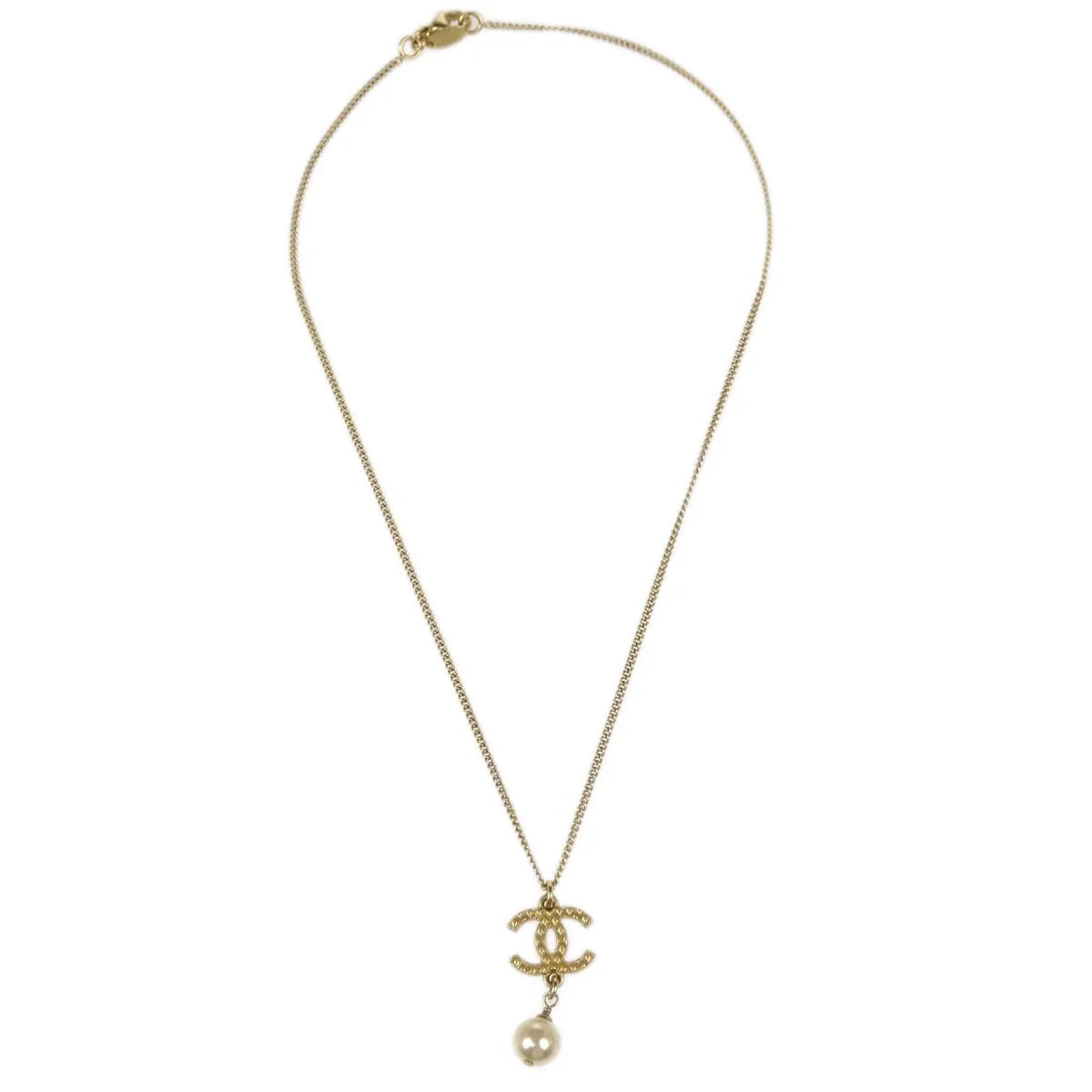 Chanel Chain Pendant Necklace Costume Pearl Gold 09A