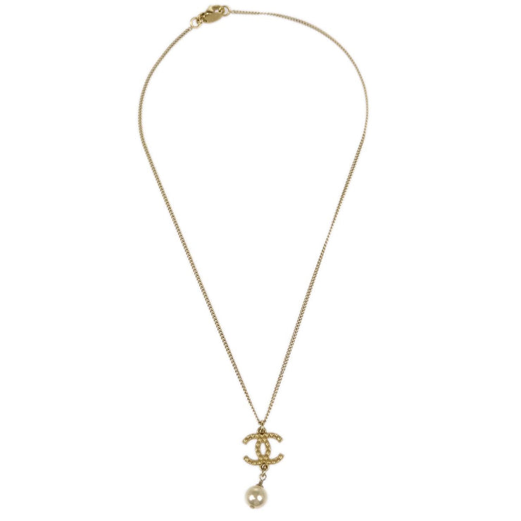Chanel Chain Pendant Necklace Costume Pearl Gold 09A