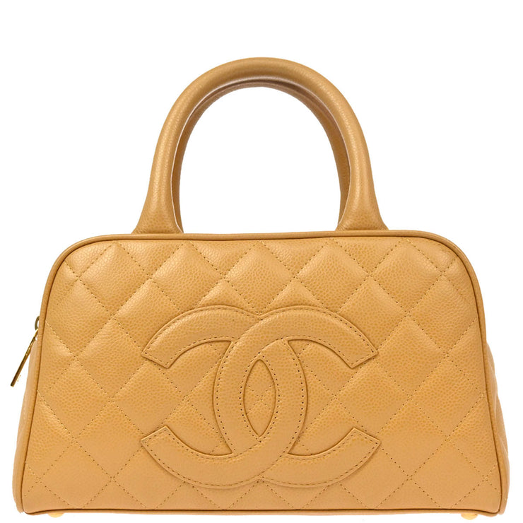 Chanel 2003-2004 Beige Caviar Bowling Bag 27