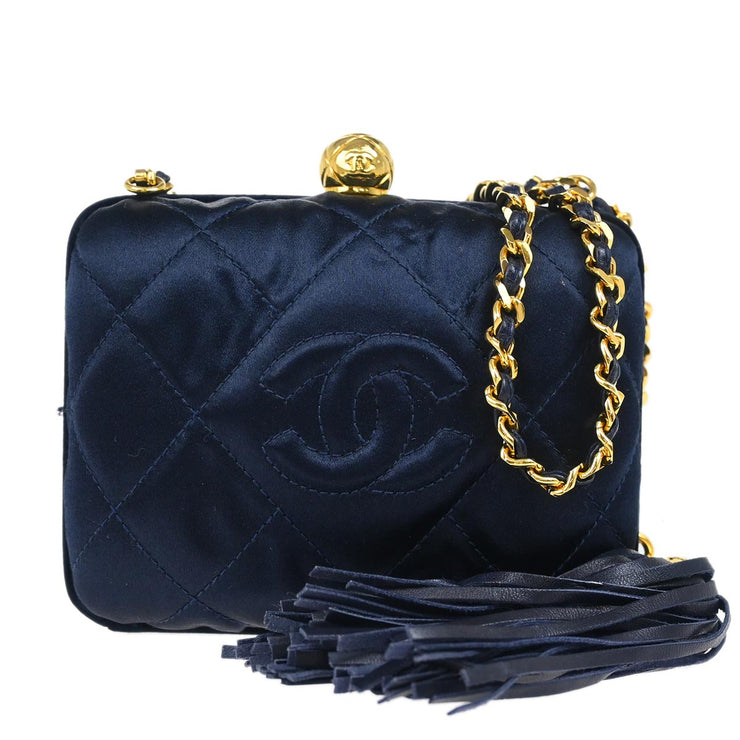 Chanel Navy Satin Shoulder Bag
