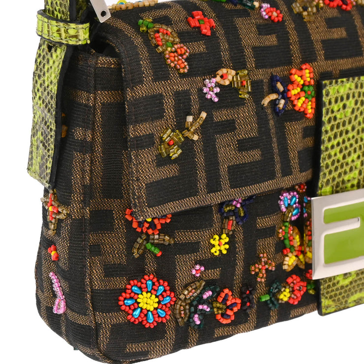 Fendi * Brown Beaded Zucca Baguette Handbag