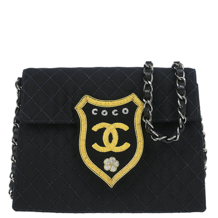 Chanel Black Canvas Emblem Shoulder Bag