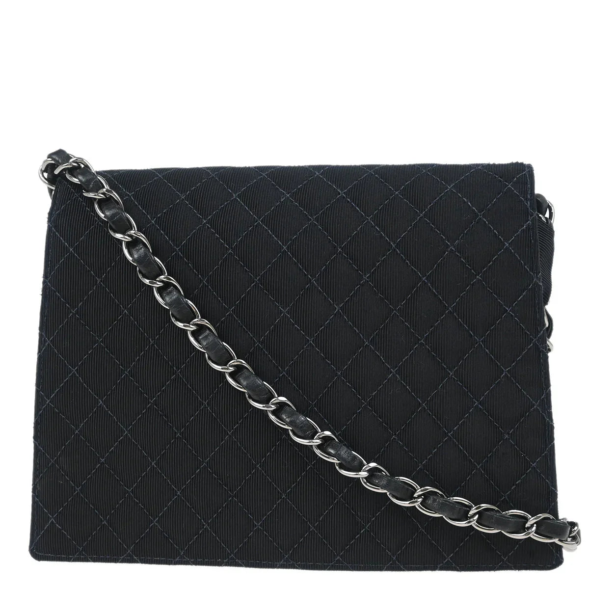 Chanel 2004-2005 Black Canvas Emblem Shoulder Bag