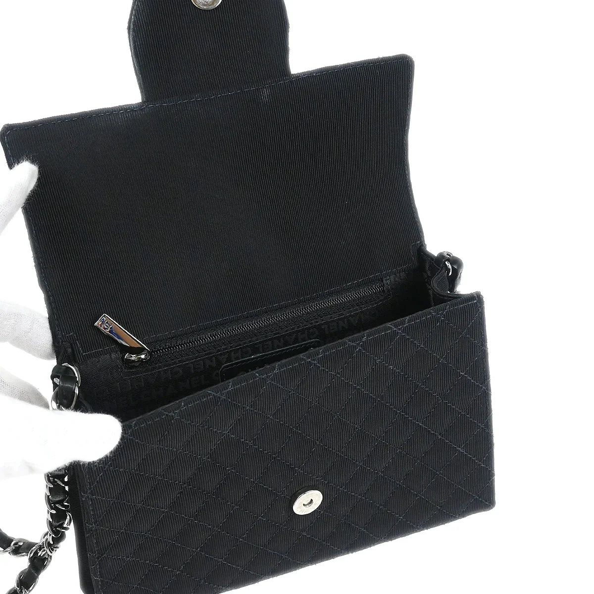 Chanel 2004-2005 Black Canvas Emblem Shoulder Bag