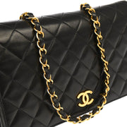 Chanel Black Lambskin Pushlock Small Full Flap Shoulder Bag