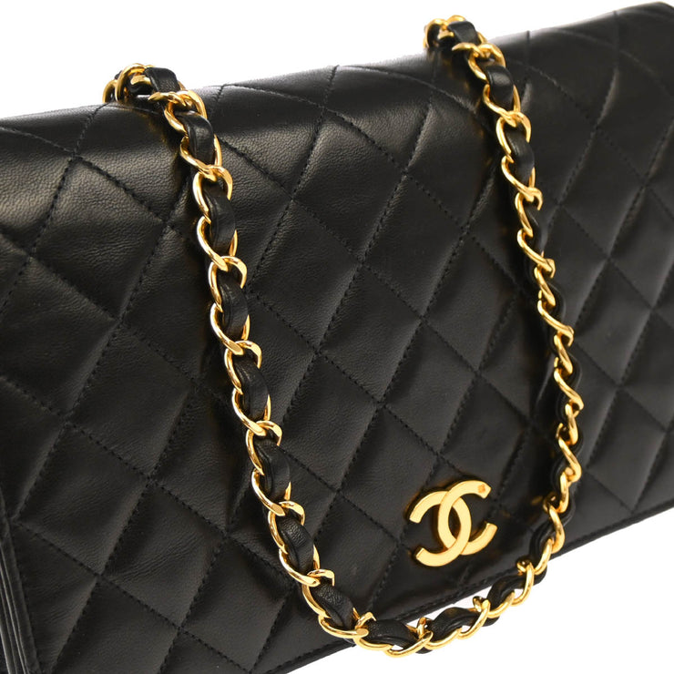 Chanel Black Lambskin Pushlock Small Full Flap Shoulder Bag