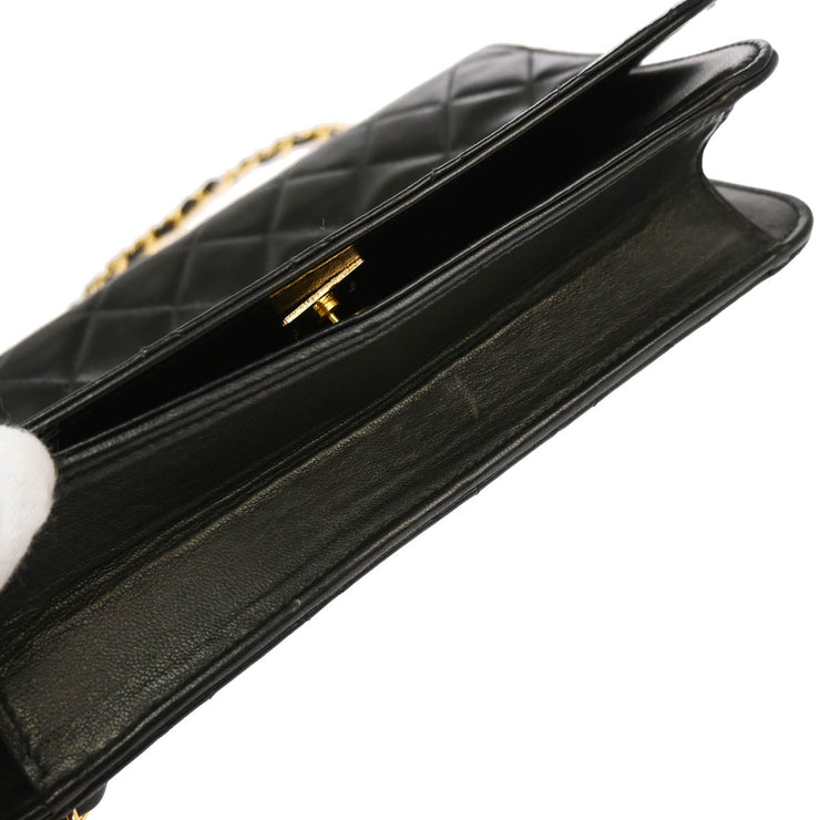 Chanel Black Lambskin Pushlock Small Full Flap Shoulder Bag