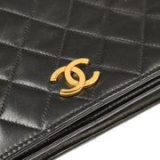Chanel Black Lambskin Pushlock Small Full Flap Shoulder Bag