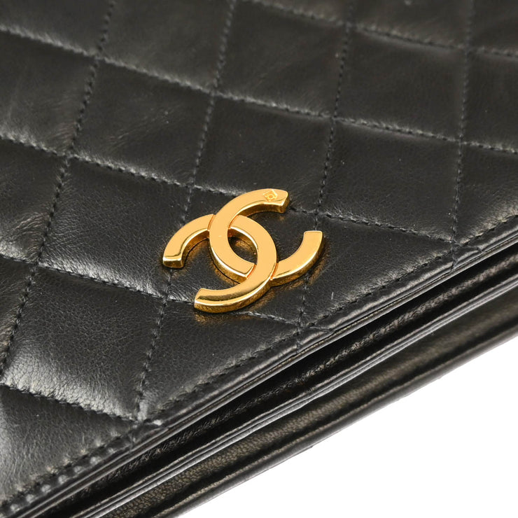 Chanel Black Lambskin Pushlock Small Full Flap Shoulder Bag