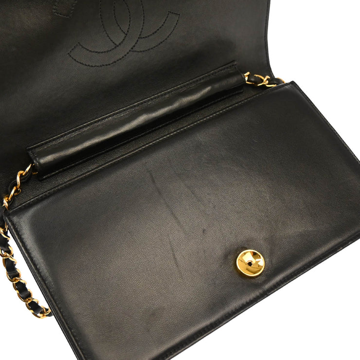 Chanel Black Lambskin Pushlock Small Full Flap Shoulder Bag