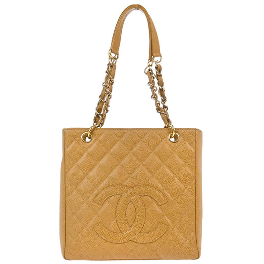 Chanel 2003-2004 Beige Caviar Petite Shopping Tote PST Chain Handbag