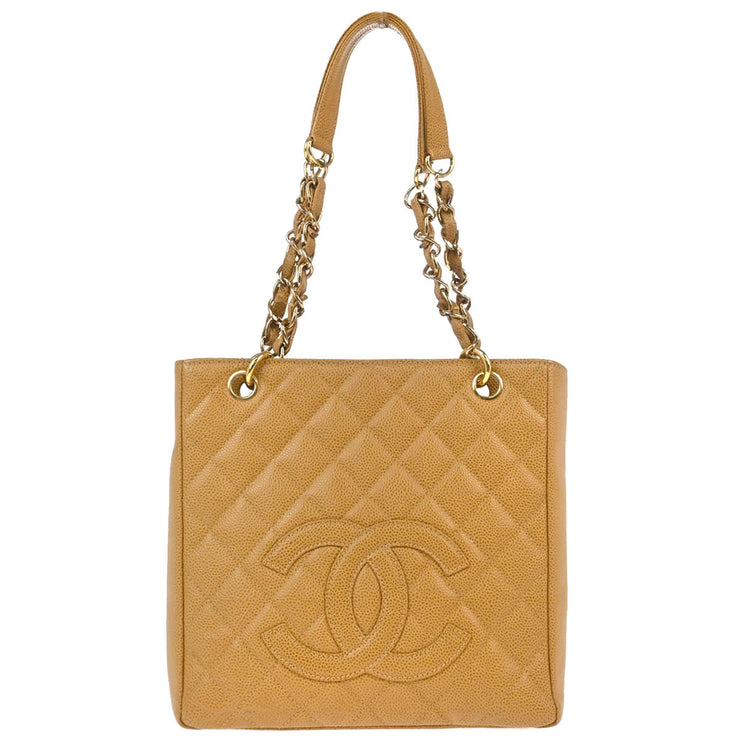 Chanel 2003-2004 Beige Caviar Petite Shopping Tote PST Chain Handbag