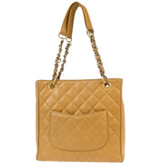 Chanel 2003-2004 Beige Caviar Petite Shopping Tote PST Chain Handbag