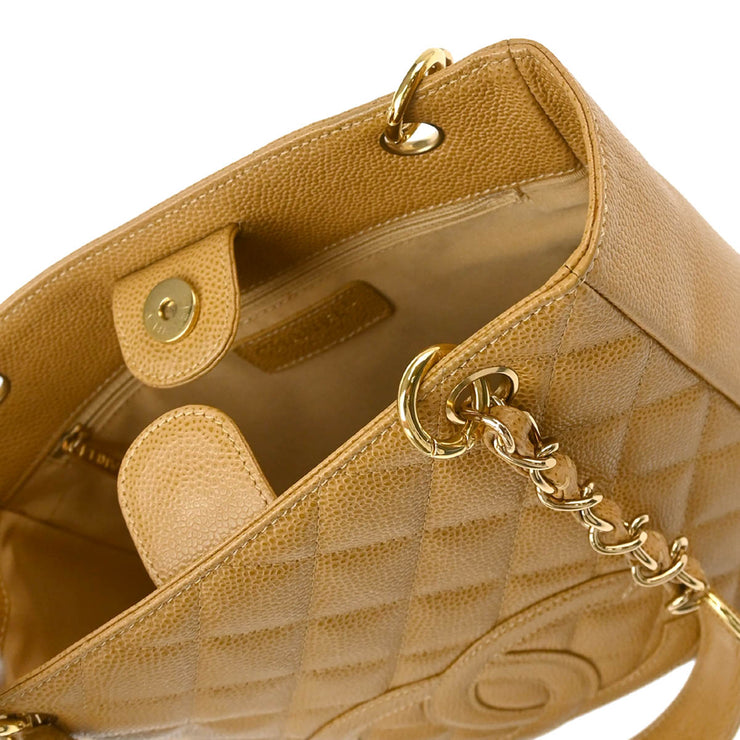 Chanel 2003-2004 Beige Caviar Petite Shopping Tote PST Chain Handbag