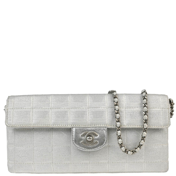Chanel Silver Jacquard Nylon East West Travel Line Shoulder Bag