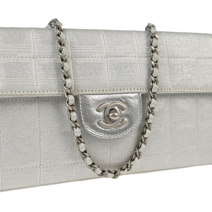 Chanel Silver Jacquard Nylon East West Travel Line Shoulder Bag