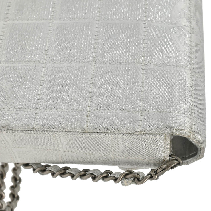 Chanel Silver Jacquard Nylon East West Travel Line Shoulder Bag