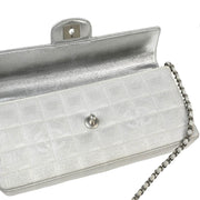 Chanel Silver Jacquard Nylon East West Travel Line Shoulder Bag
