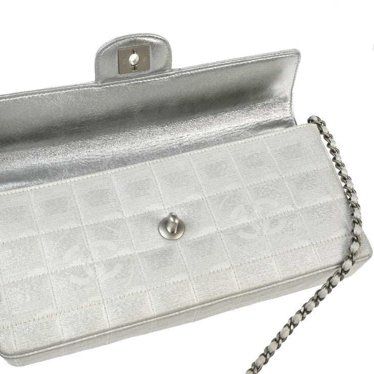 Chanel Silver Jacquard Nylon East West Travel Line Shoulder Bag