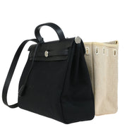 Hermes 2002 Black Beige Toile Officier H Herbag MM 2 in 1 2way Shoulder Handbag